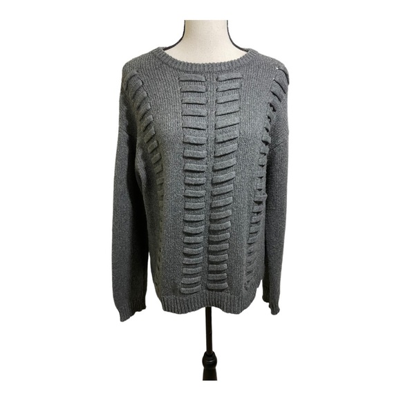 Vince Camuto womens lace through detail cotton blend grey sweater size Large - Picture 4 of 10